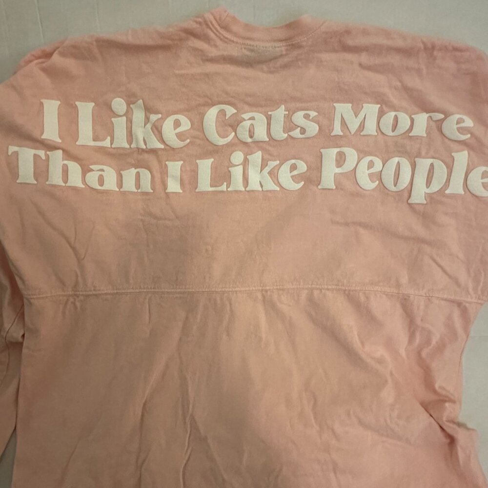 Spirit Jersey Pink Cat Graphic Long Sleeve Shirt Size L